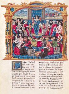 Luis XI comienza la guerra contra Carlos el Temerario, duque de Borgoña, de las Memorias de Philippe de Commines (1445-1509) de French School